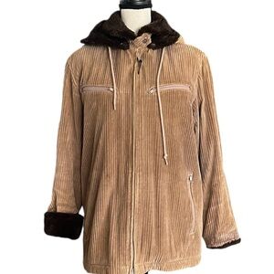 London Fog Vintage Corduroy Hooded Zip front Coat Jacket. Sz. 9/10 R.